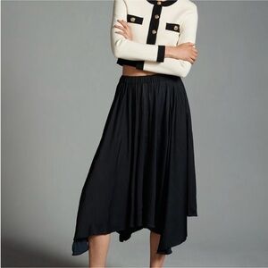Anthropologie Black Asymmetrical A-Line Midi Skirt